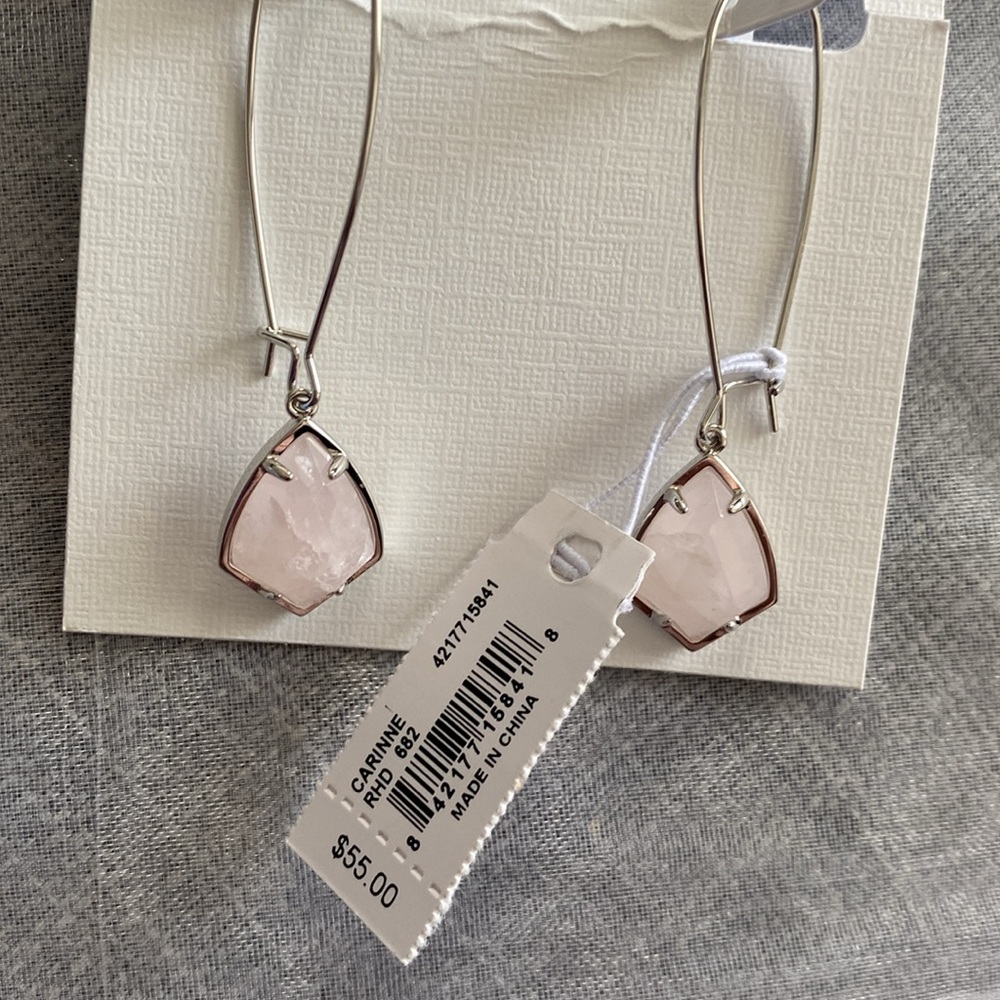 Kendra Scott NWT silver and pink quartz Carrine earrings - Picture 3 of 6